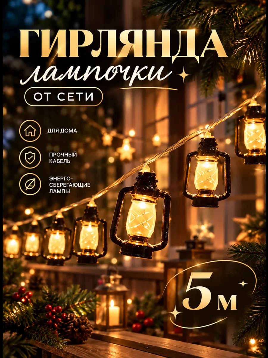 Новогодняя гирлянда лампочки от сети