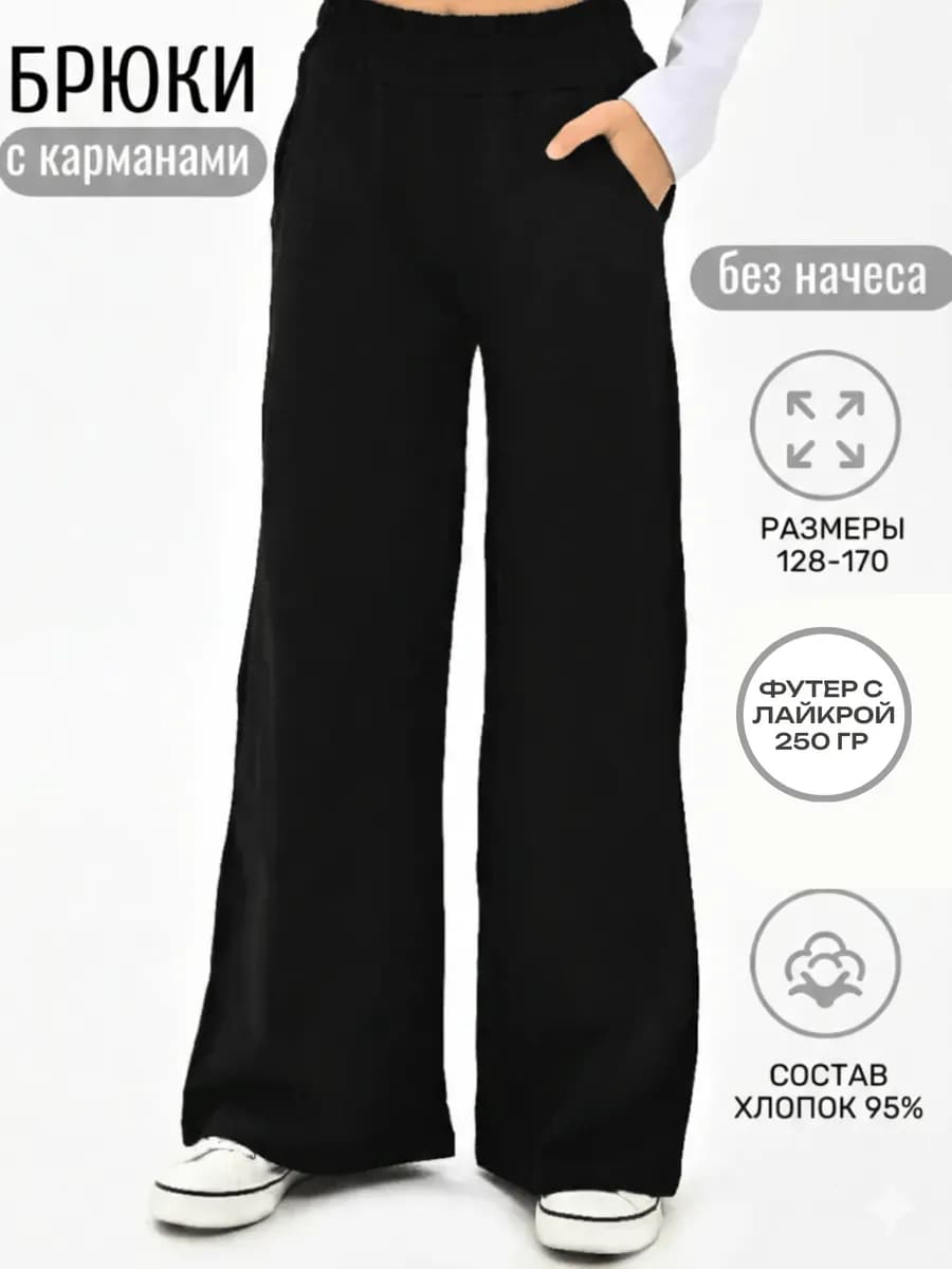 Брюки палаццо школьные подростковые трикотаж