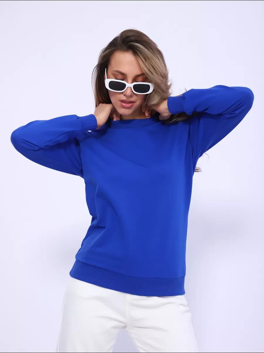 Свитшот без начеса однотонный хлопок синий