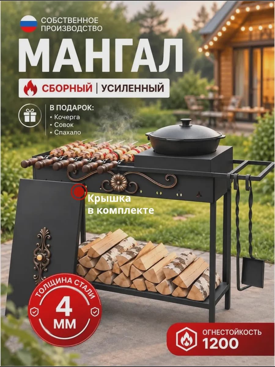 Мангал для шашлыка 4мм с подказанником
