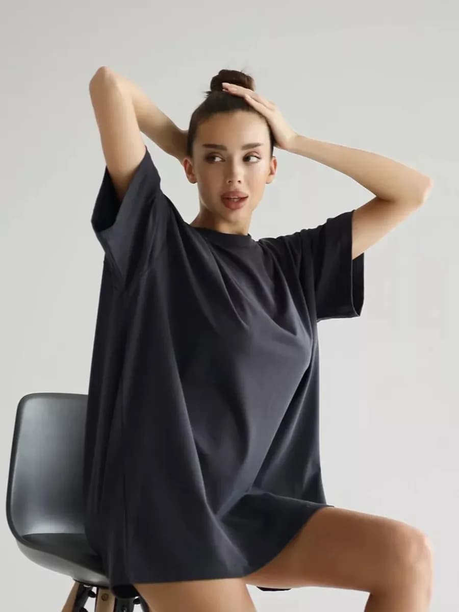 Футболка оверсайз однотонная больших размеров летняя