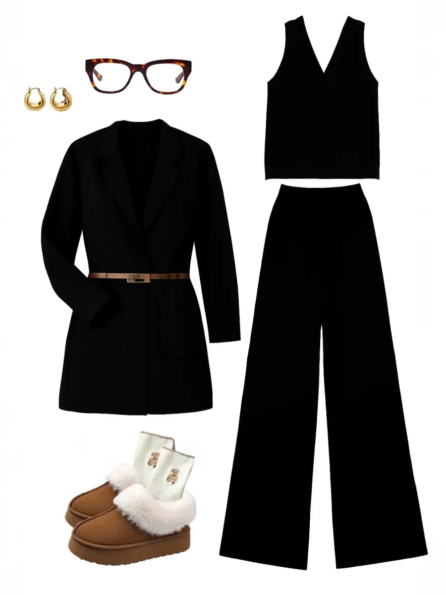 Костюм тройка трикотажный с брюками оверсайз