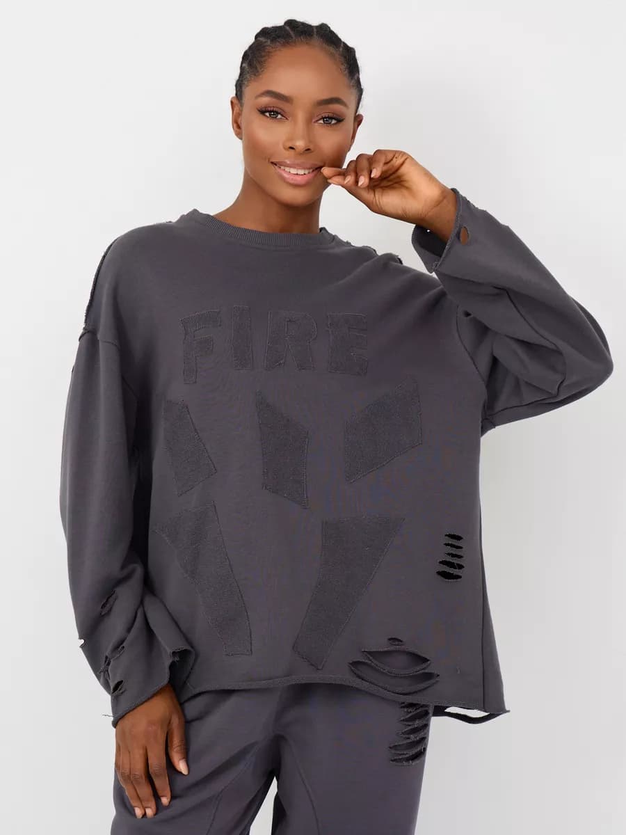 Свитшот с принтом оверсайз с дырками