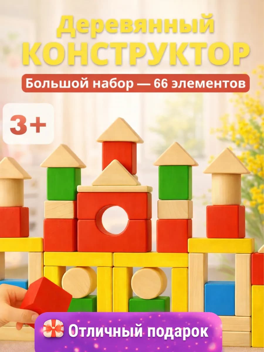 Деревянный конструктор Строим сами набор кубиков развивающий