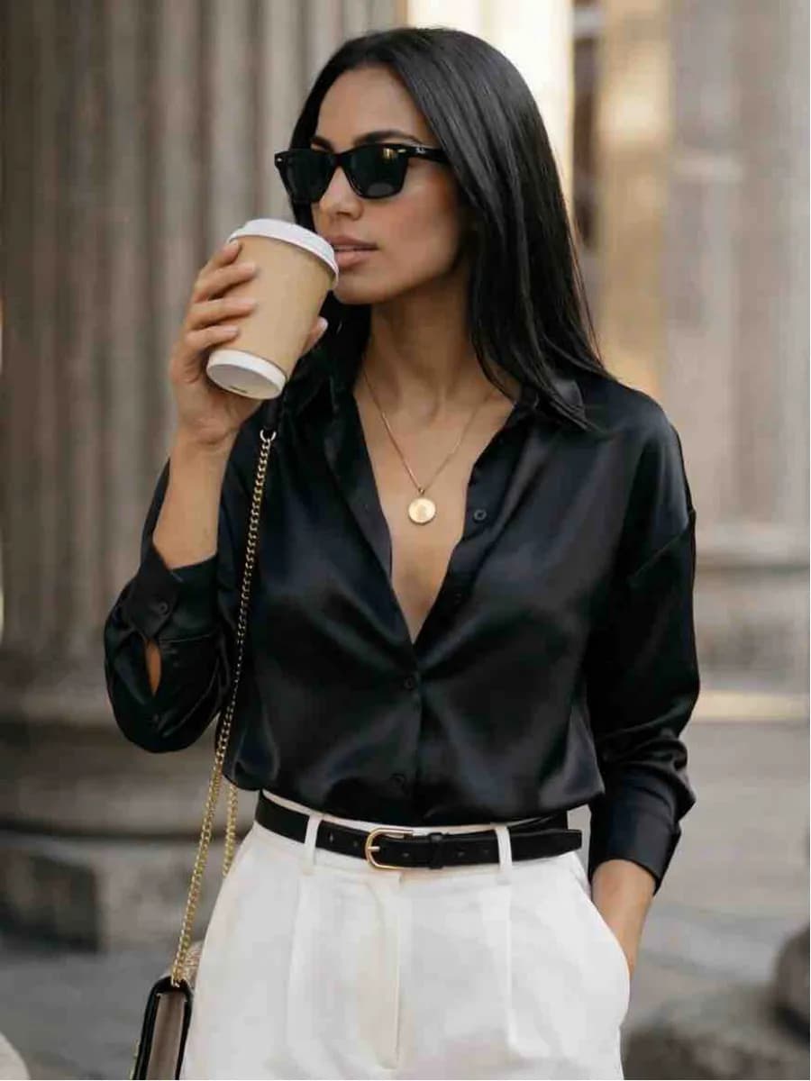 Рубашка нарядная шелковая атласная блузка