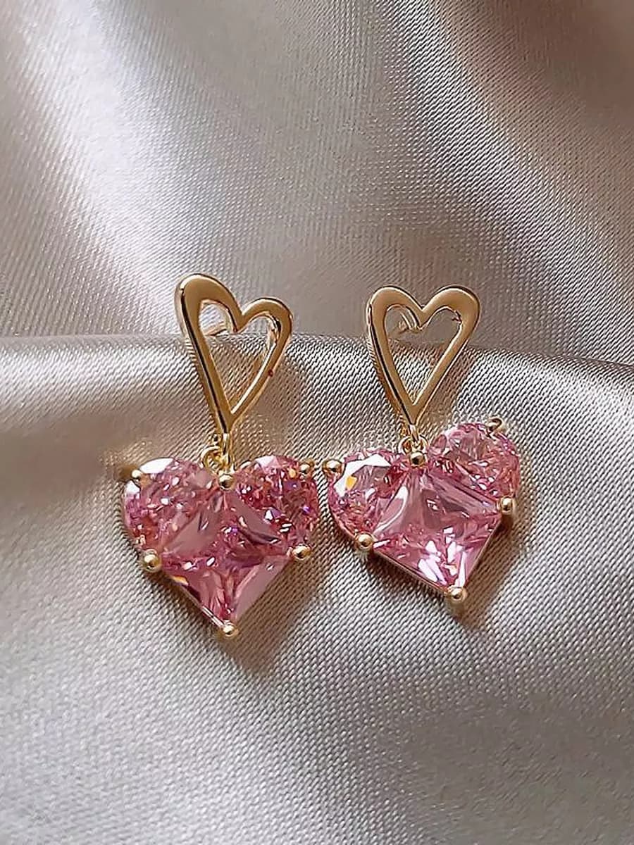 Серьги бижутерия сердечки розовые барби