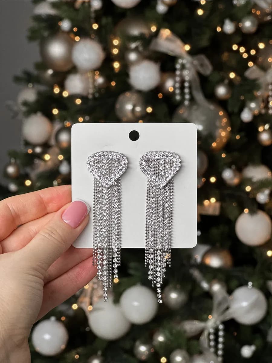 Серьги бижутерия длинные висячие со стразами