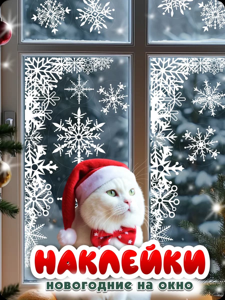 Новогодние наклейки на окна двухсторонние многоразовые - фото 1