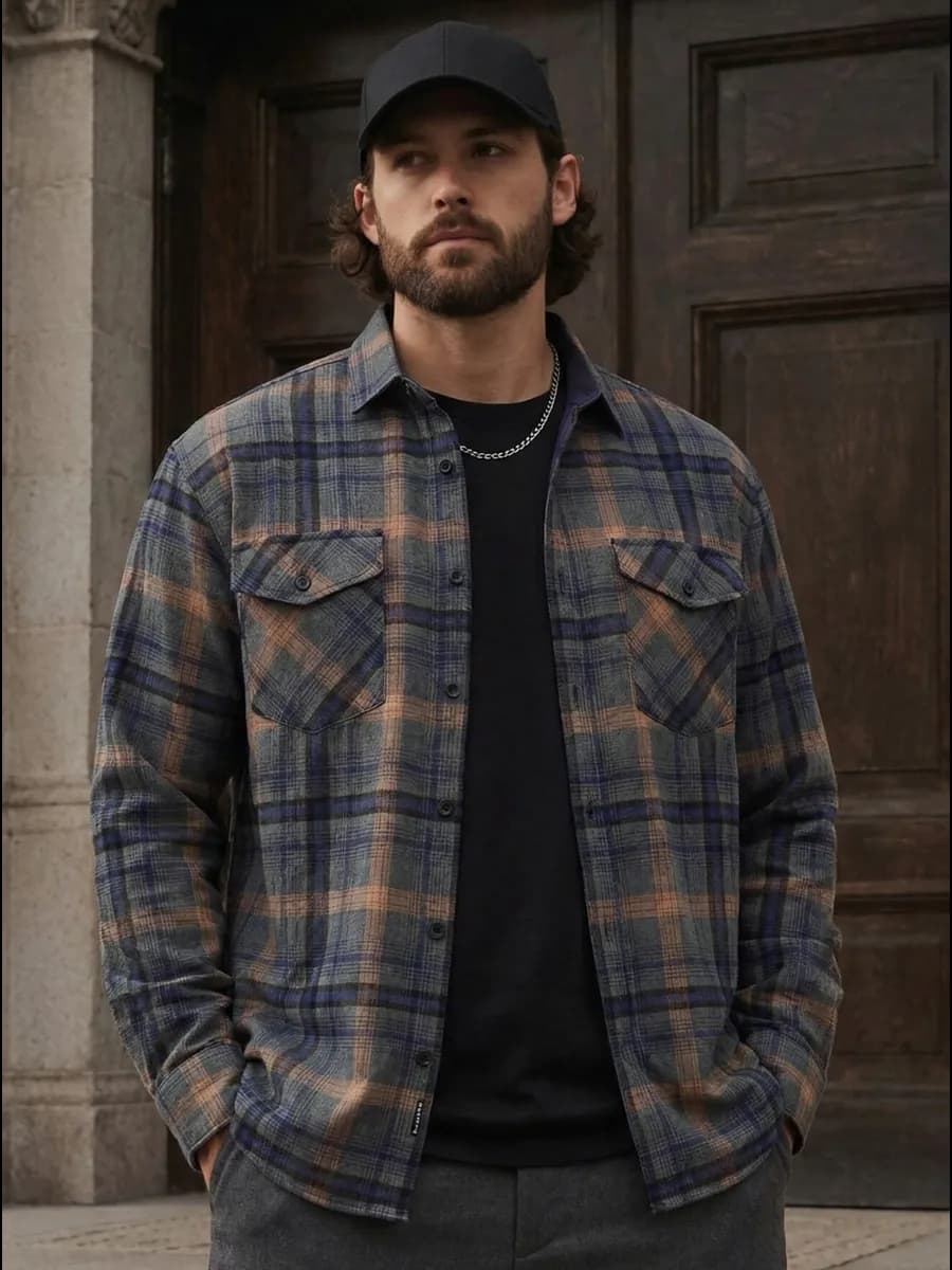 Рубашка теплая с длинным рукавом в клетку