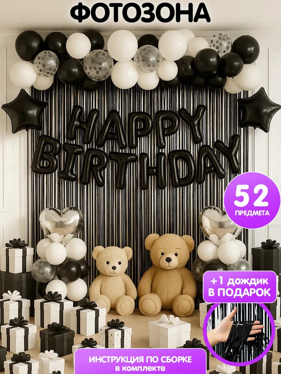 Фотозона на День Рождения Happy Birthday шары воздушные