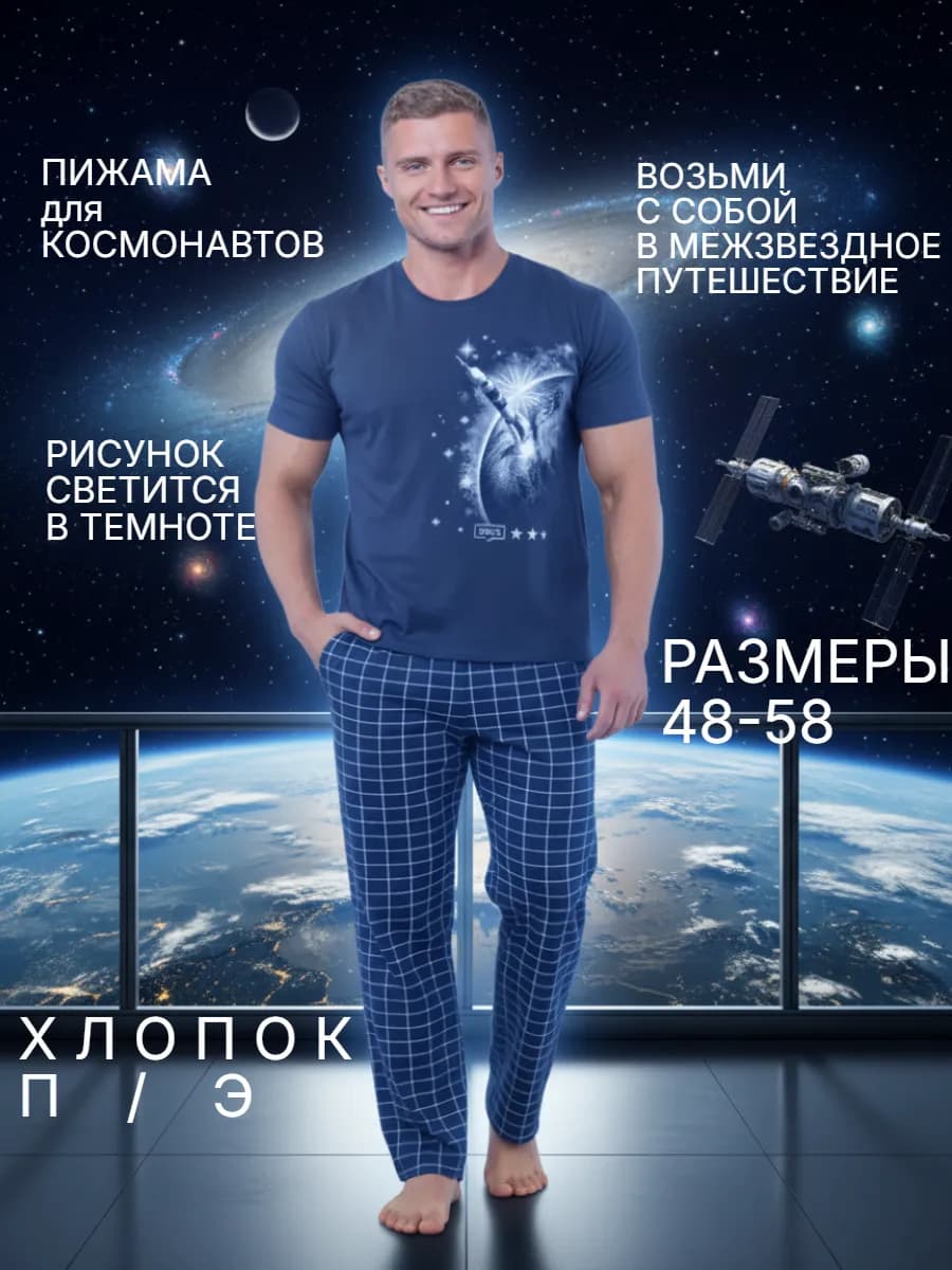 Костюм брюки футболка летний хлопок пижама мужская домашняя