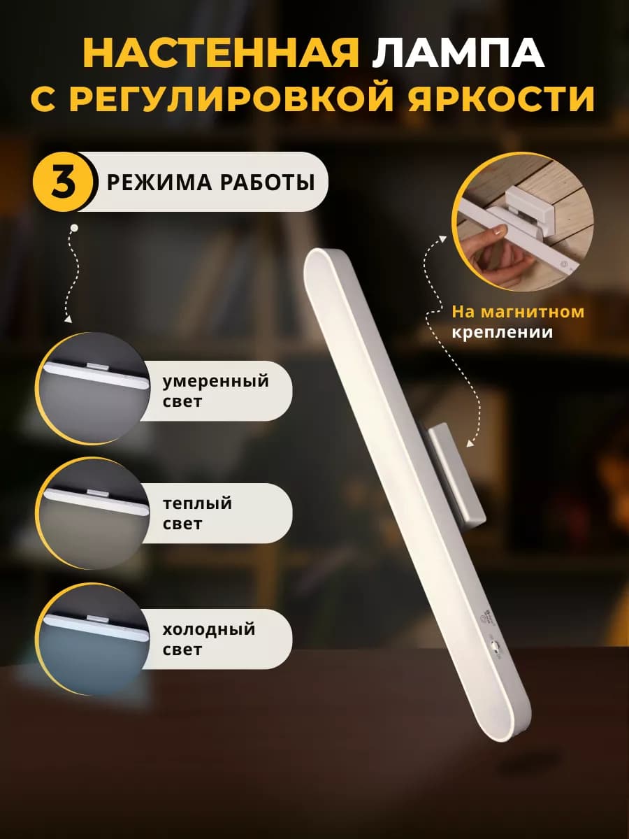 Беспроводная лампа настенная на магнитном креплении