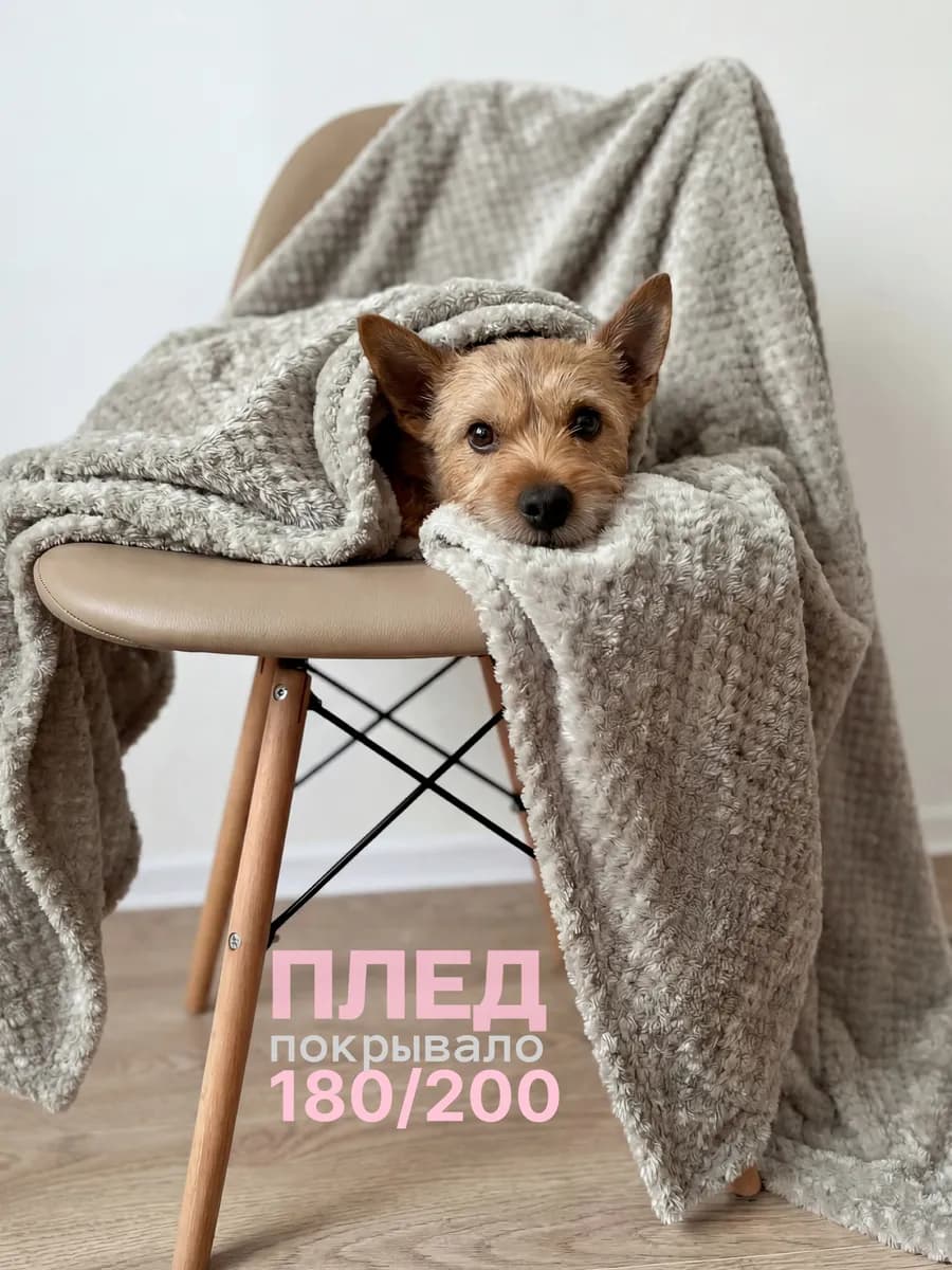 Плед 180х200 на диван и кровать пушистый плюшевый велсофт