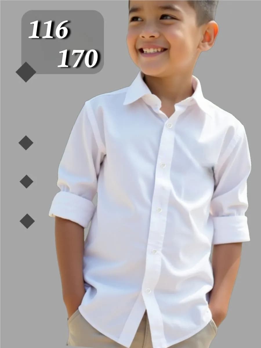 Рубашка для мальчикa белая с длинным рукавом на пуговицах