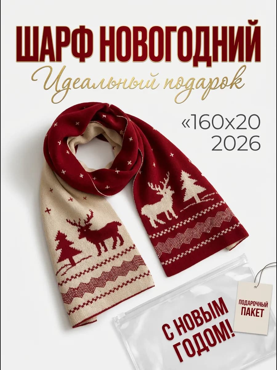 Новогодний шарф с оленями