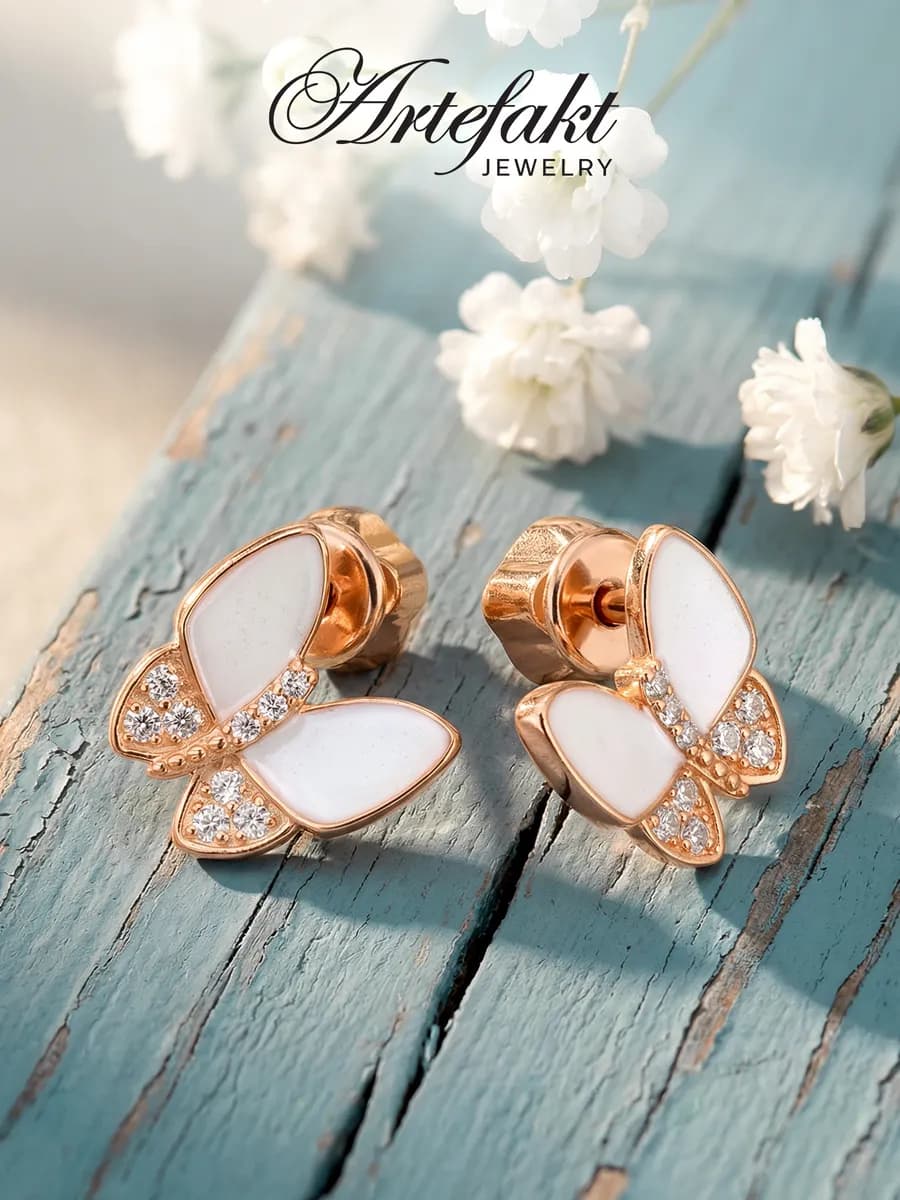 Серьги детские золотые серебро 925 Бабочки сережки