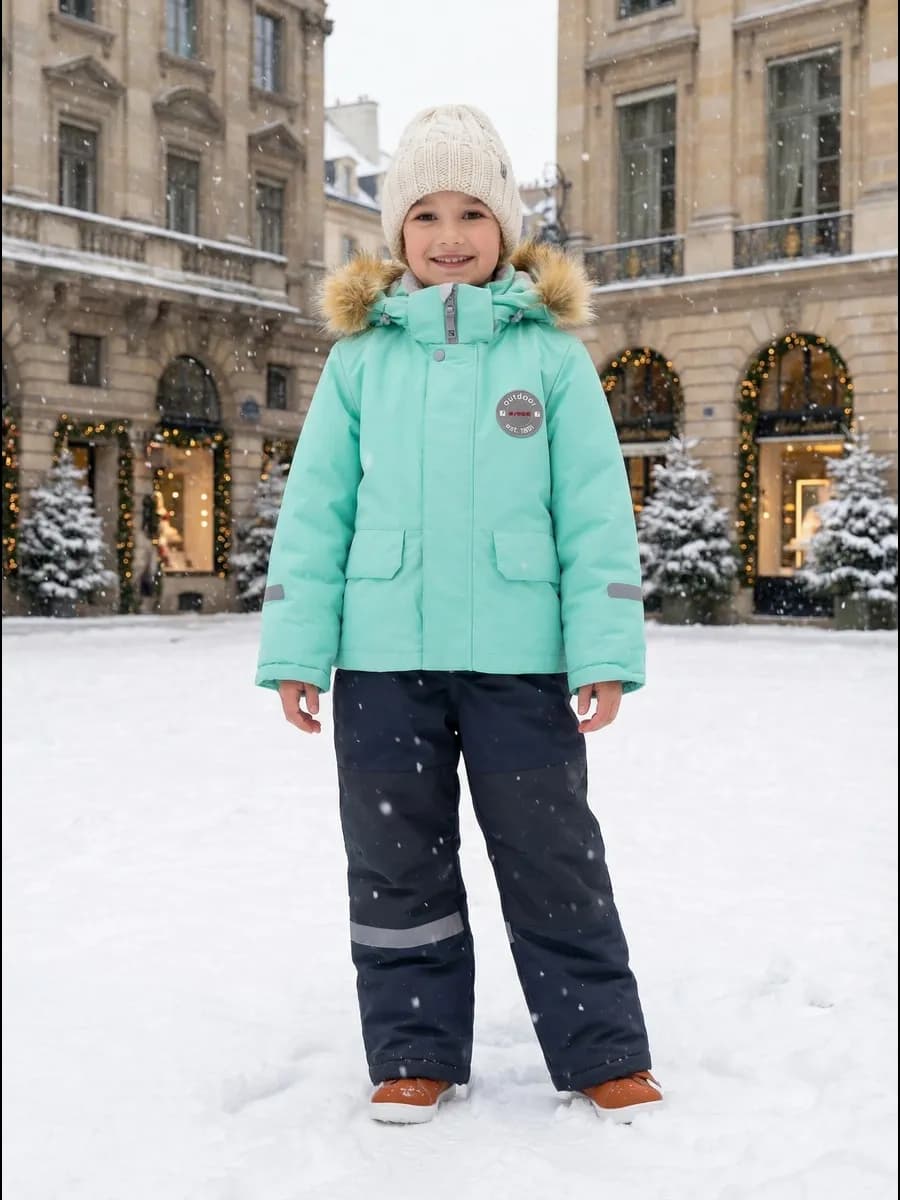 зимний детский комбинезон с капюшоном и мехом
