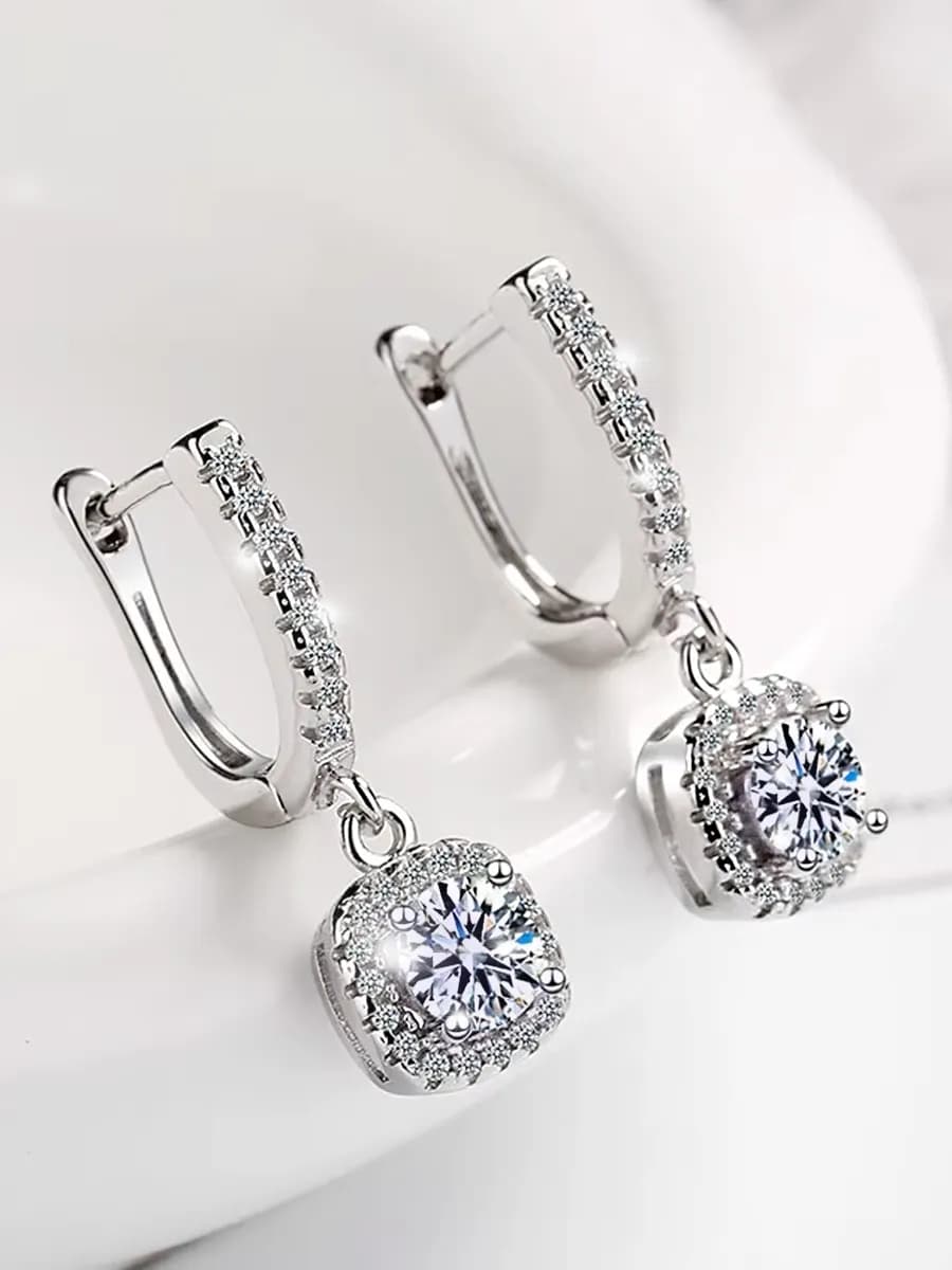 Серьги висячие с камнем цирконом и стразами - фото 1