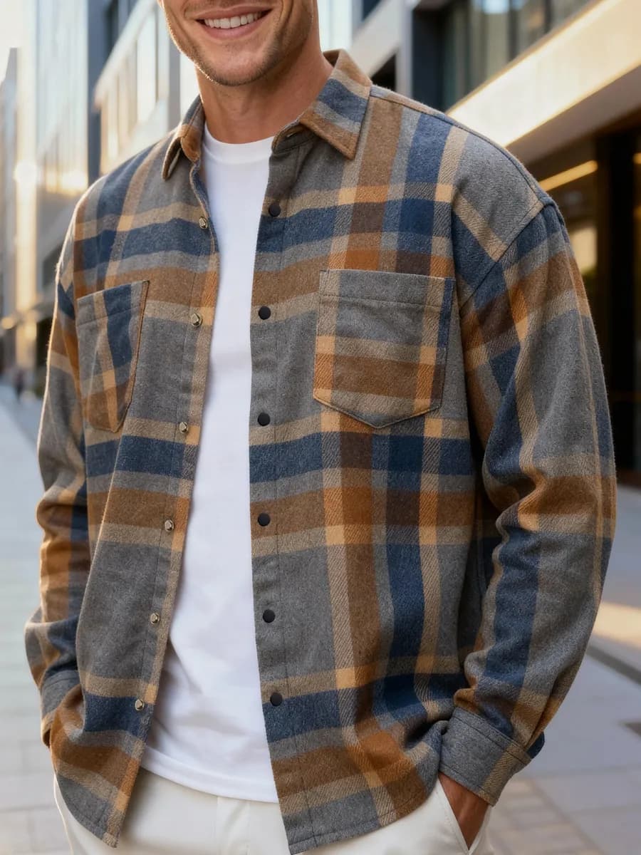 Рубашка теплая в клетку с длинным рукавом оверсайз