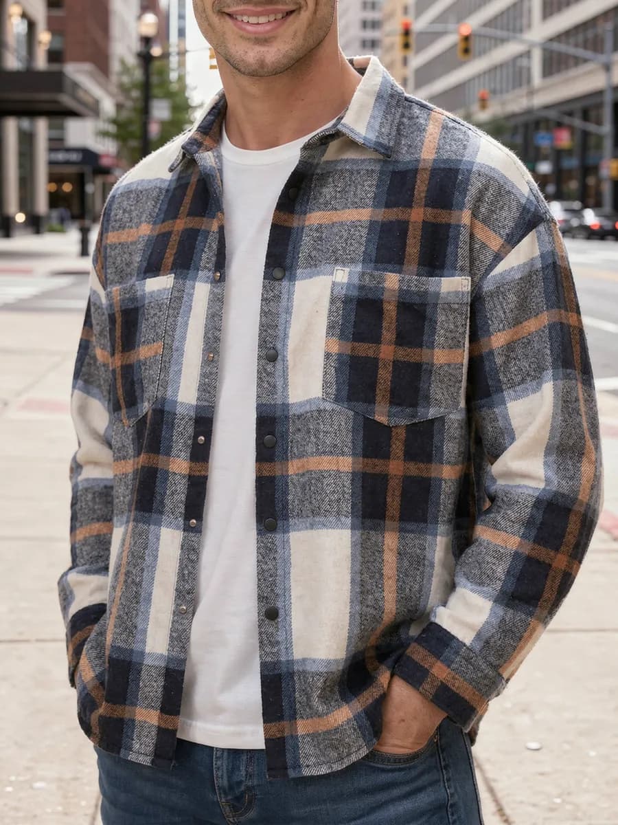 Рубашка теплая в клетку с длинным рукавом оверсайз