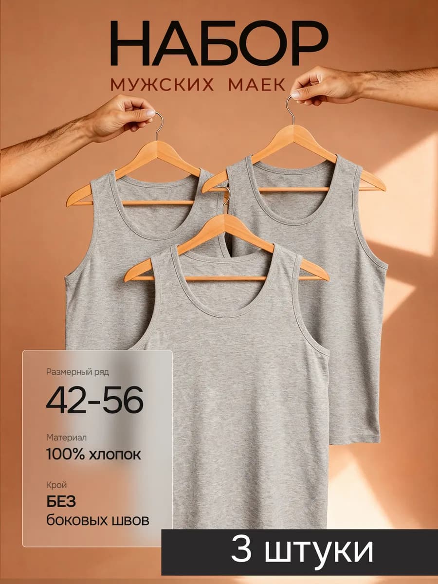 Майка мужская хлопок набор 3 штуки