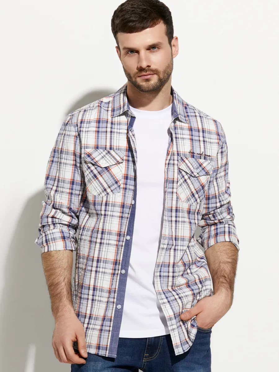 Рубашка мужская в клетку жатка - фото 1