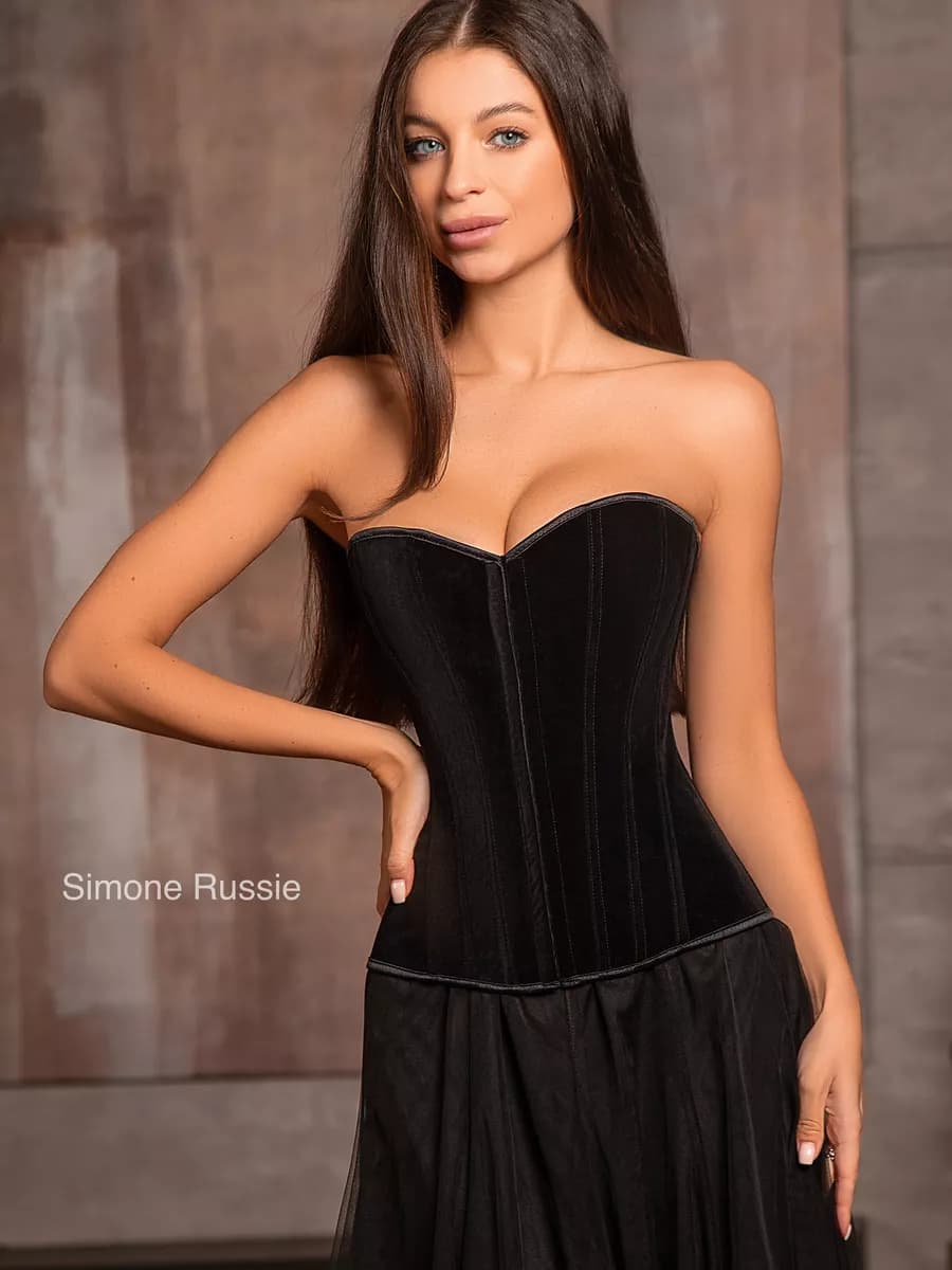 Корсет вечерний черный бархатный утягивающий для талии