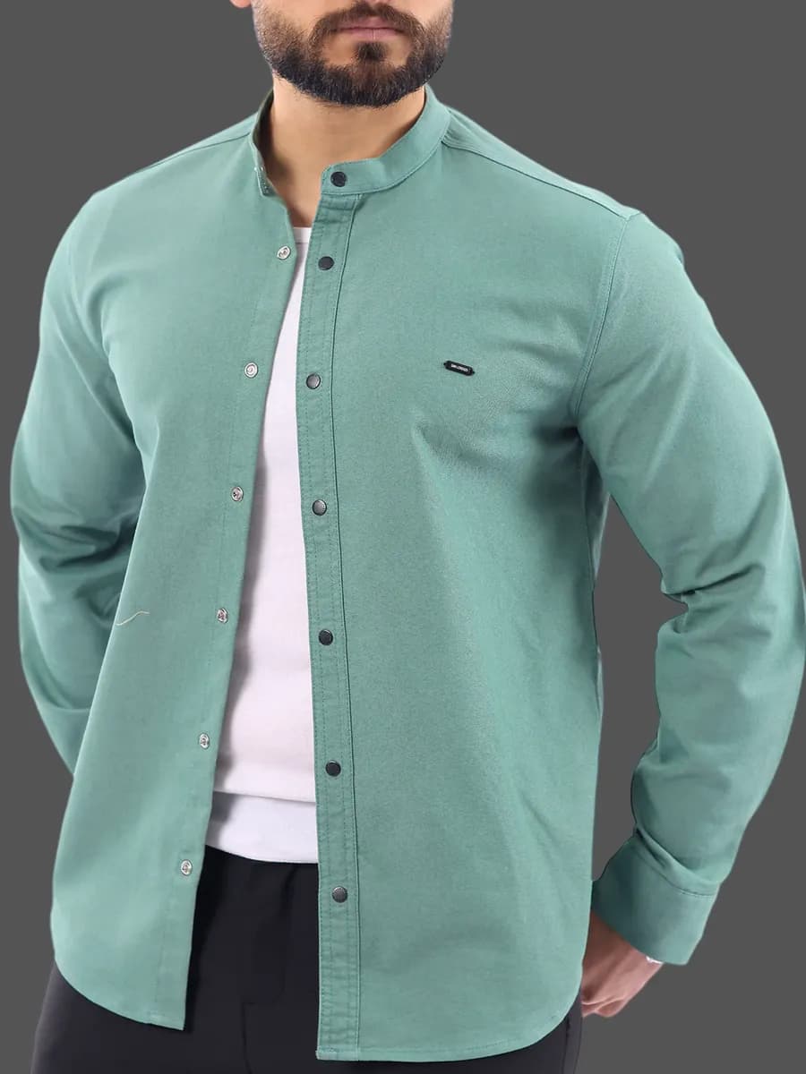 Рубашка стойка мятная с длинным рукавом