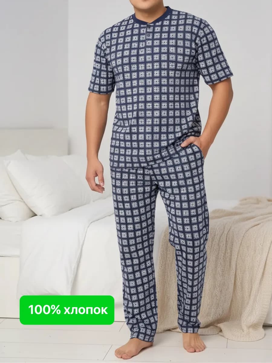 Пижама со штанами и с принтом домашняя хлопковая