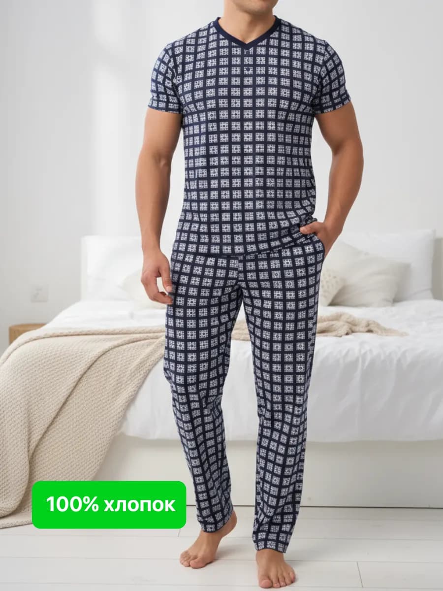 Пижама со штанами и с принтом домашняя хлопковая