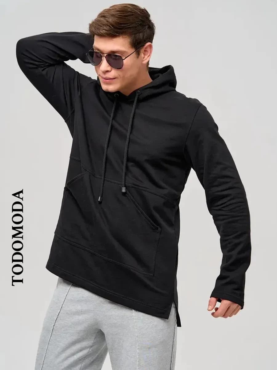 Худи мужское оверсайз с начесом удлиненное