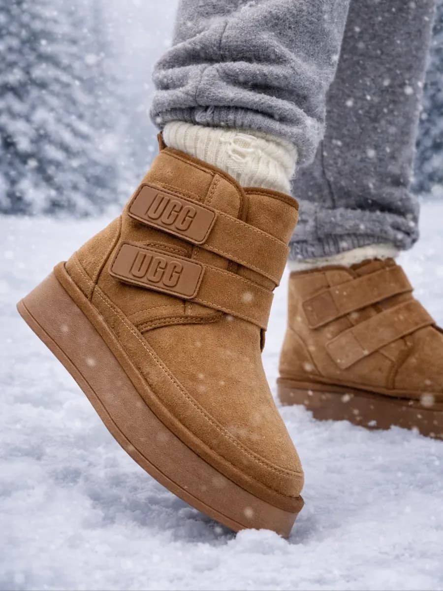 Угги короткие зимние с мехом на липучке