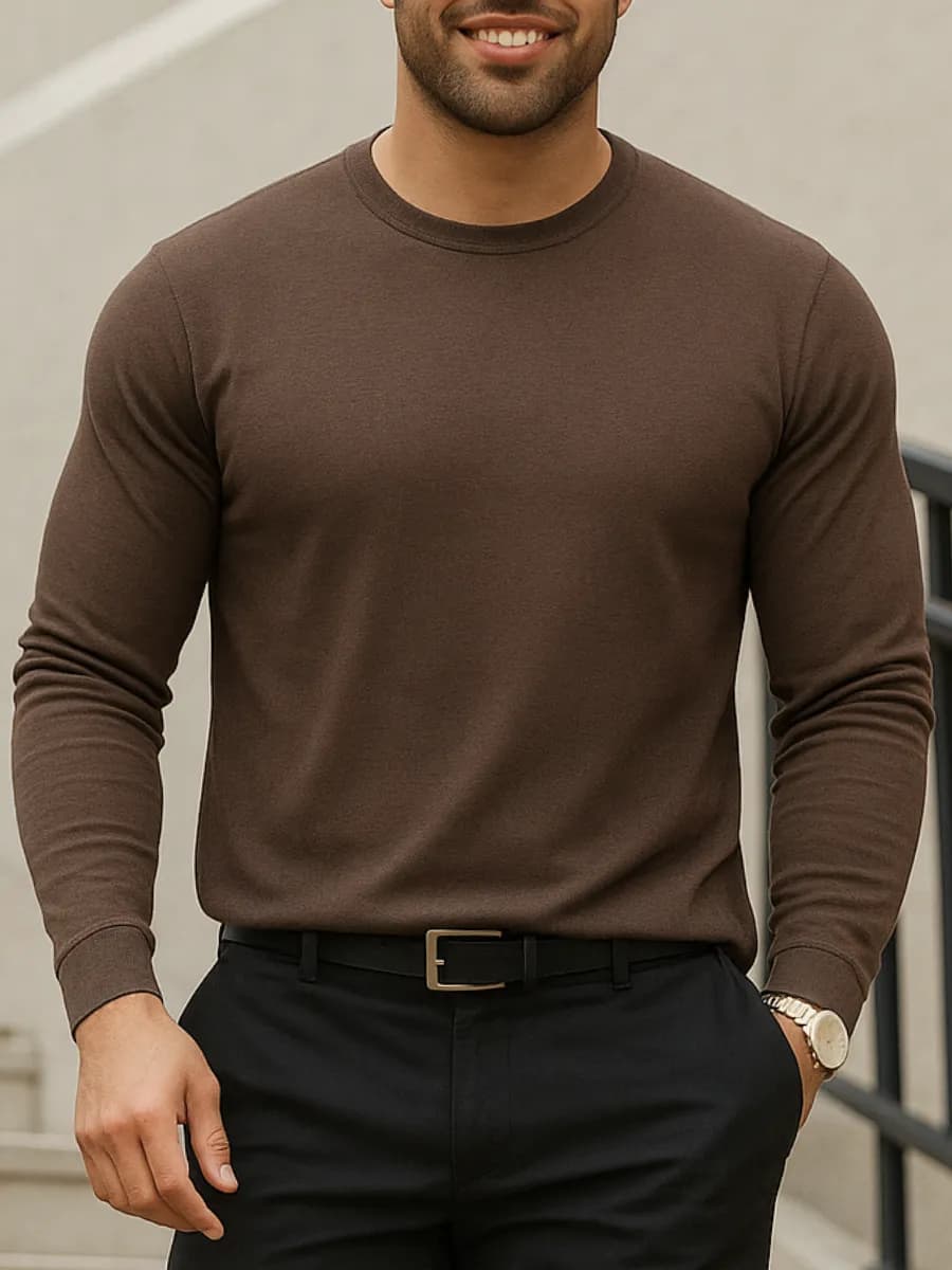 Лонгслив с длинным рукавом базовый из хлопка без начеса