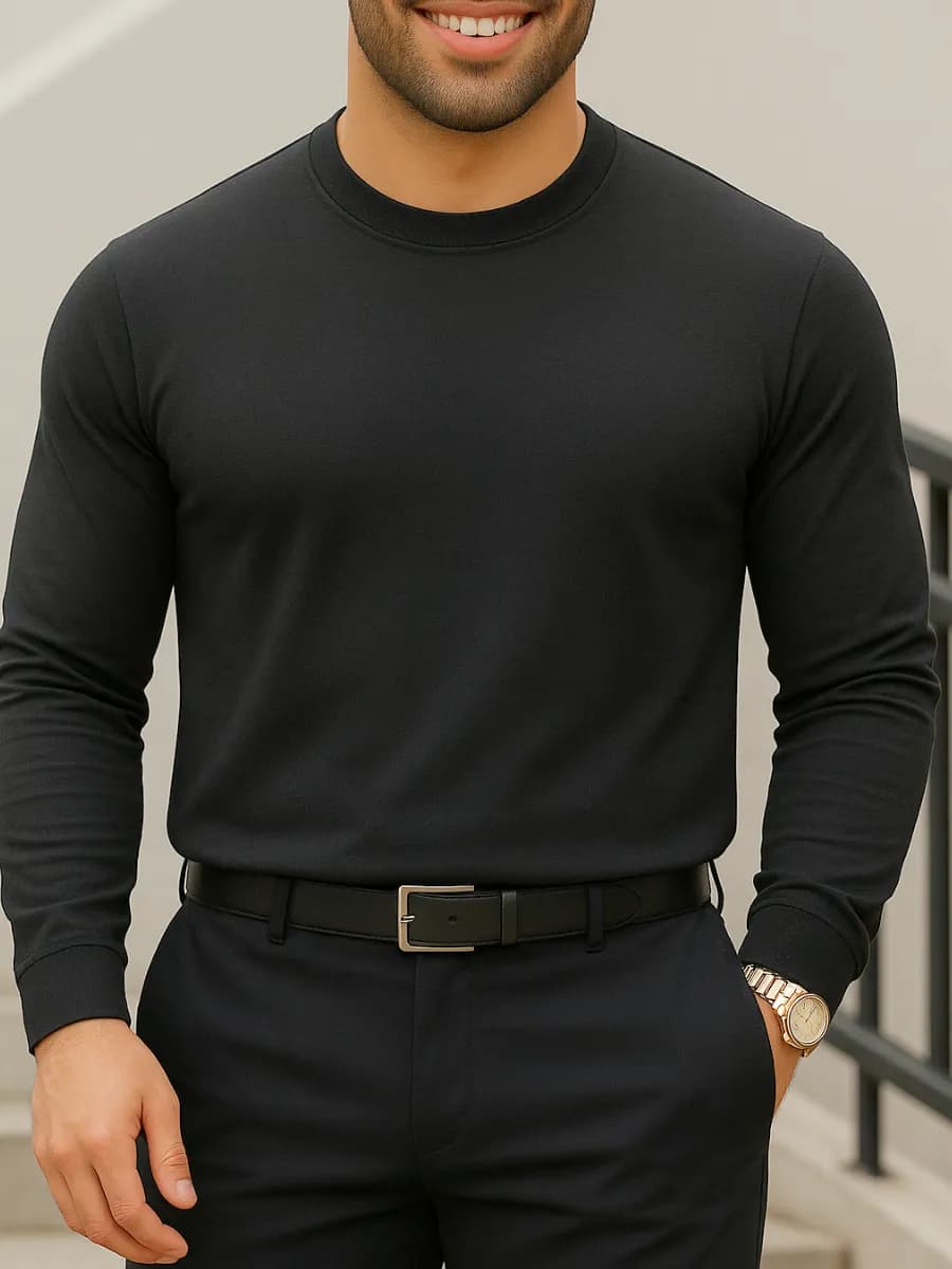 Лонгслив с длинным рукавом базовый из хлопка без начеса