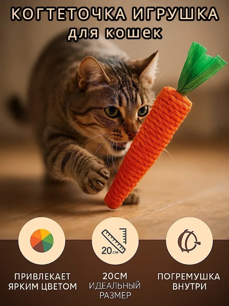 Игрушка для кошек морковка-когтеточка