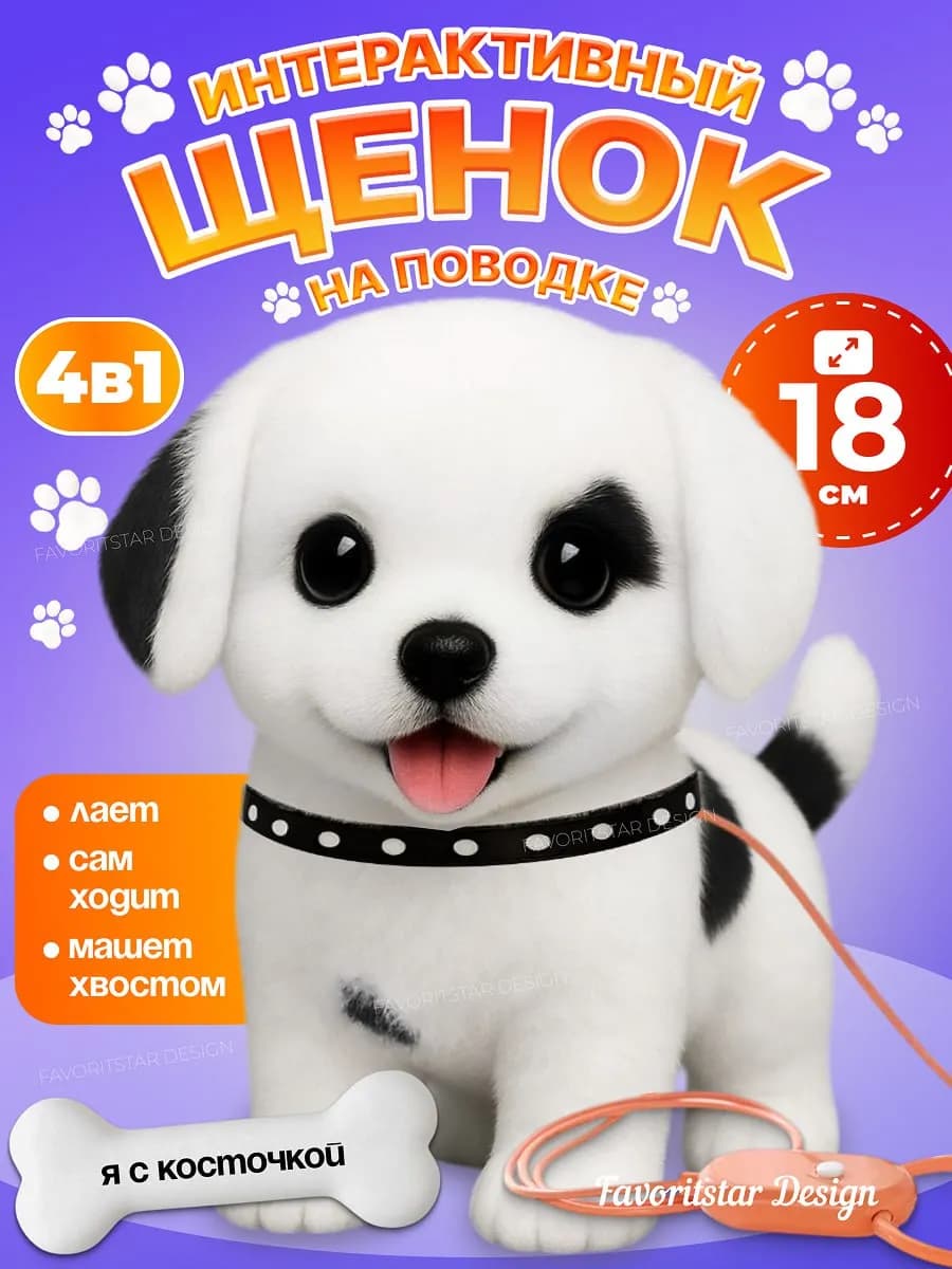 Интерактивная игрушка собака на поводке умный щенок