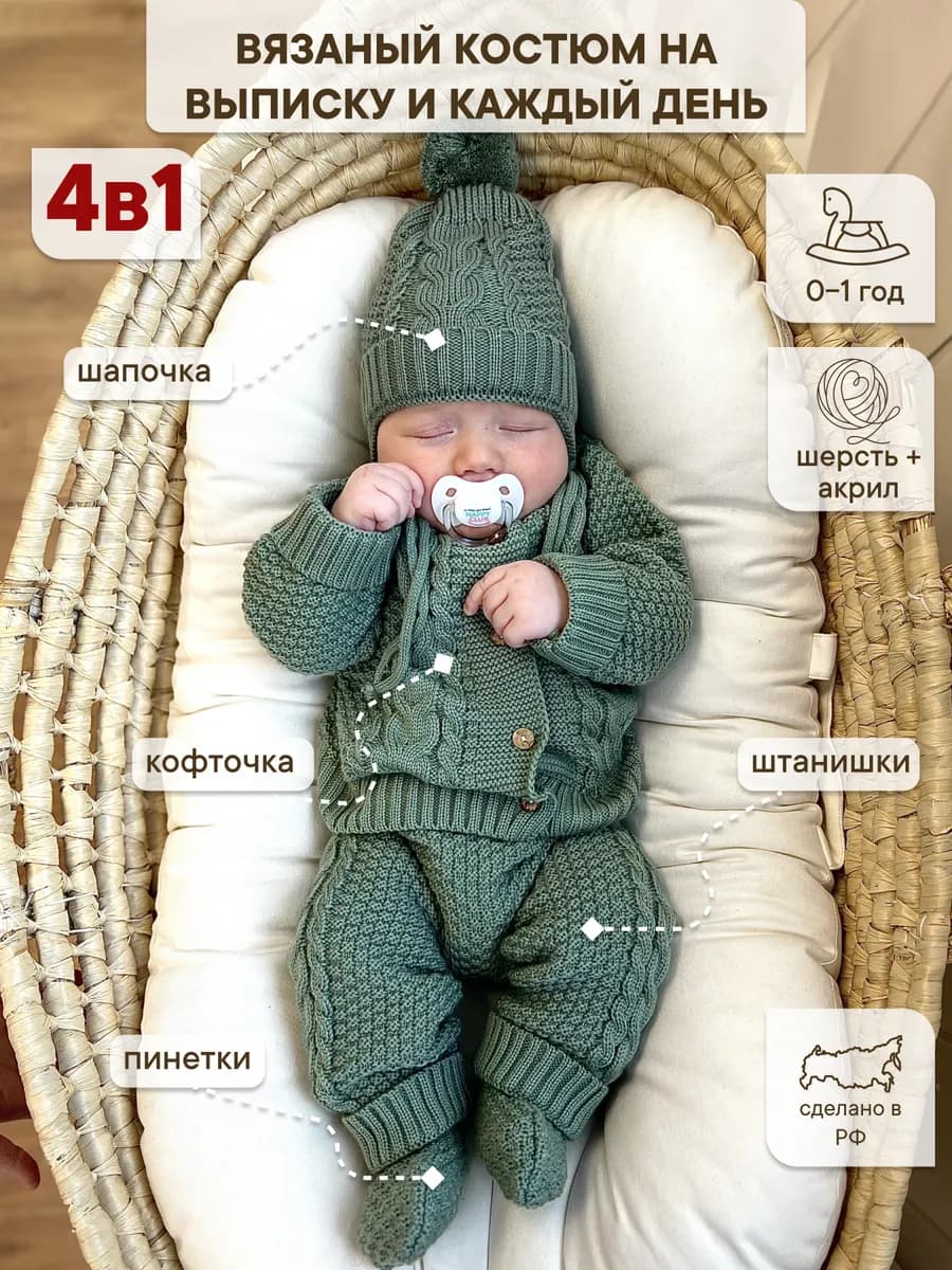 Вязаный костюм для новорожденных
