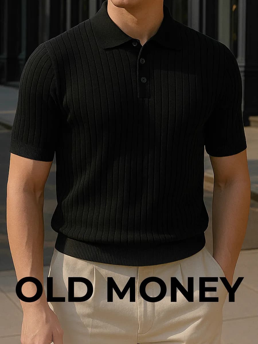 Футболка поло вязаная с коротким рукавом в рубчик