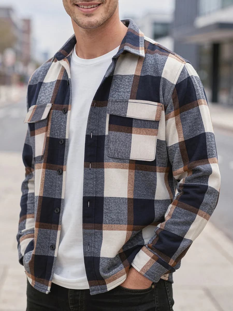 Рубашка теплая в клетку с длинным рукавом оверсайз