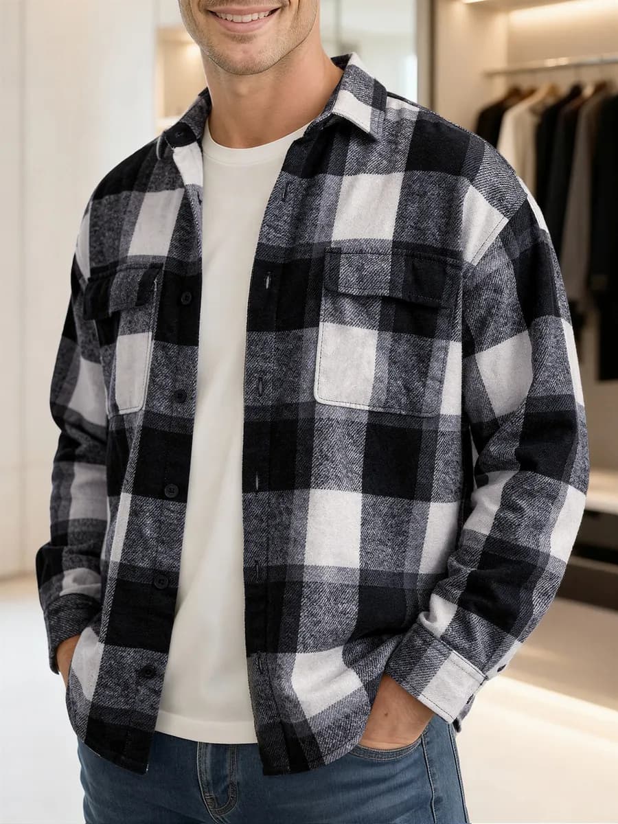 Рубашка теплая в клетку с длинным рукавом оверсайз