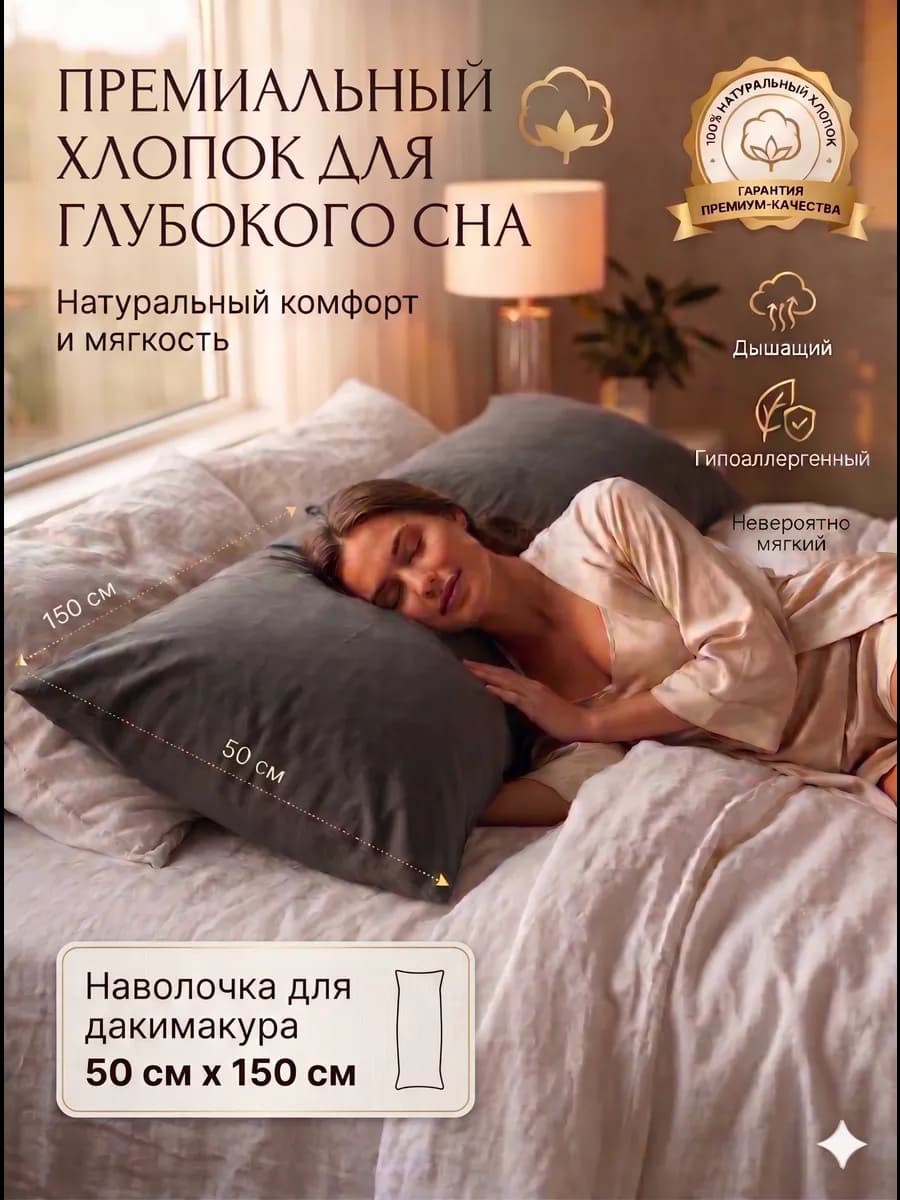 Наволочка чехол сменный 150х50 хлопок дакимакура обнимашка