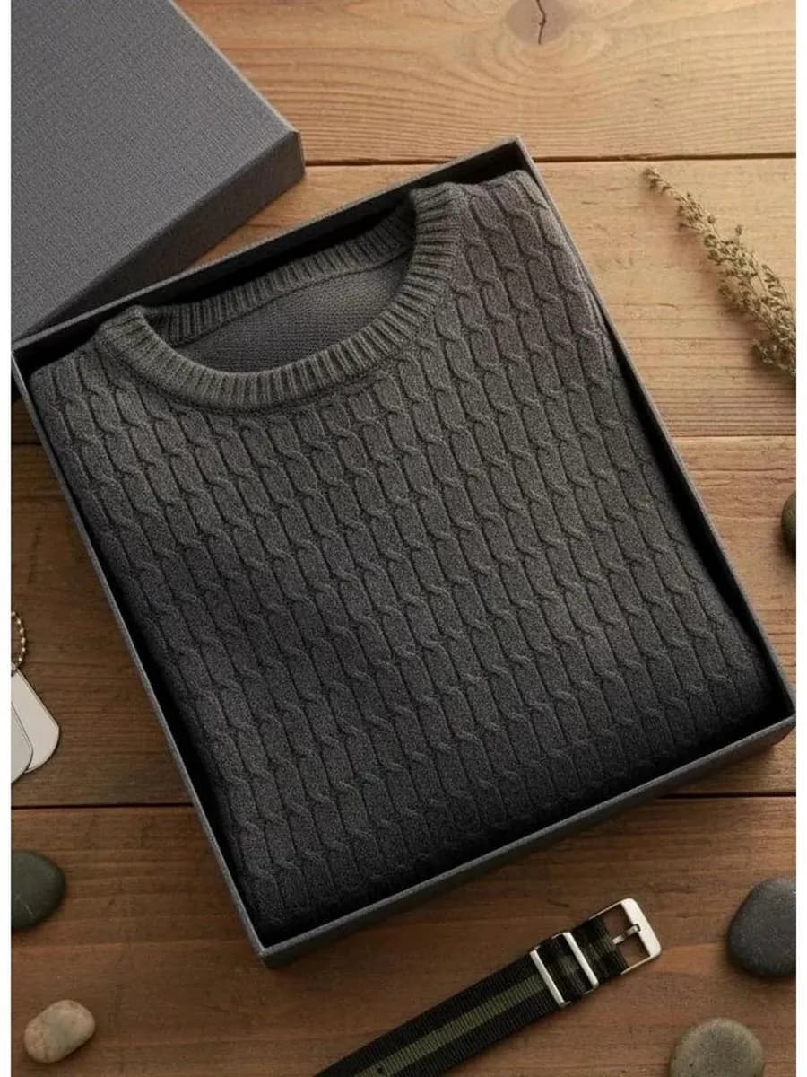 Джемпер больших размеров теплый вязаный серый