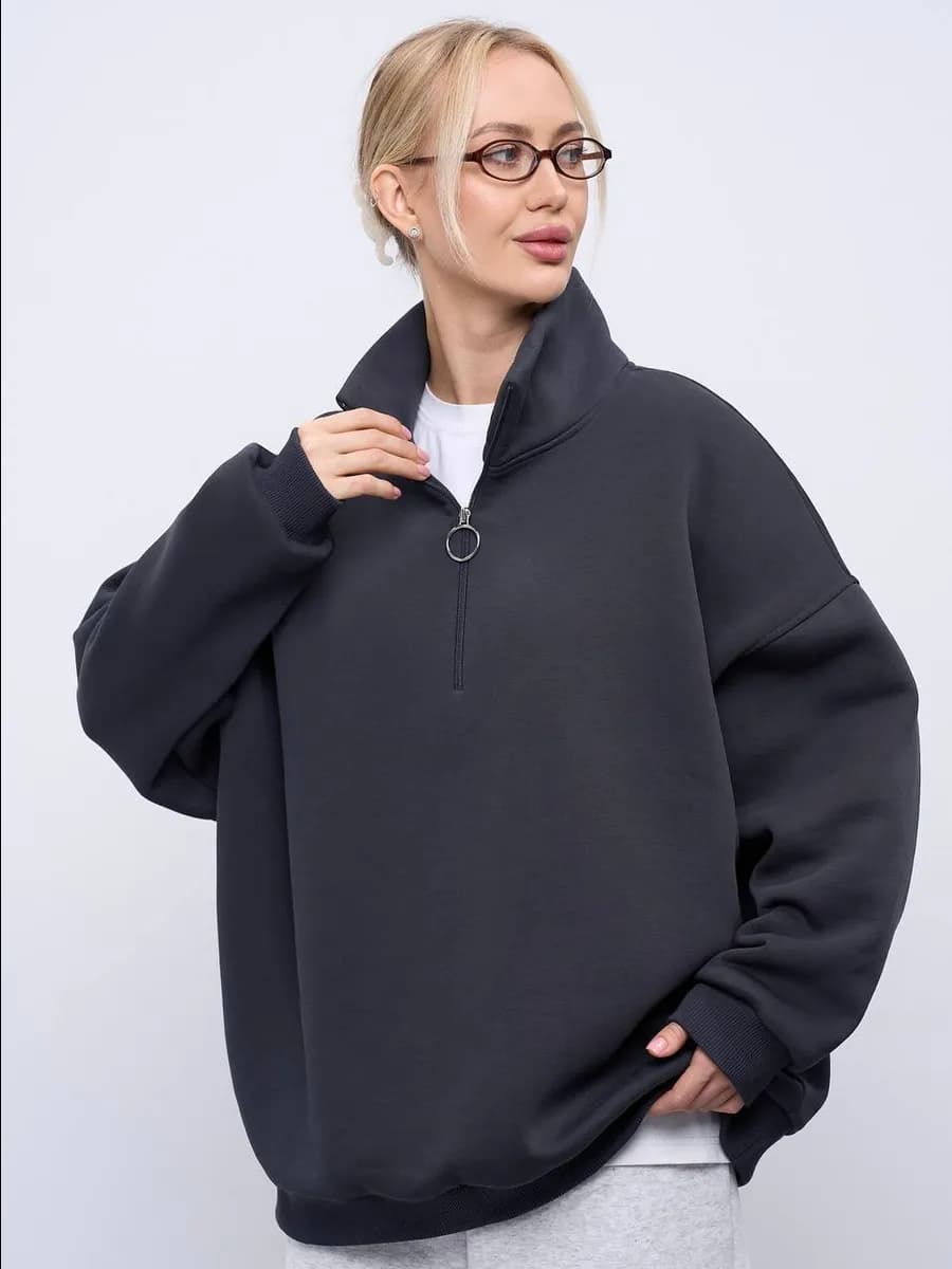 Свитшот оверсайз полузамок с воротником на молнии и начесом