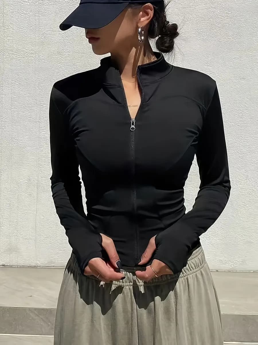 Лонгслив y2k на молнии с вырезом для пальца