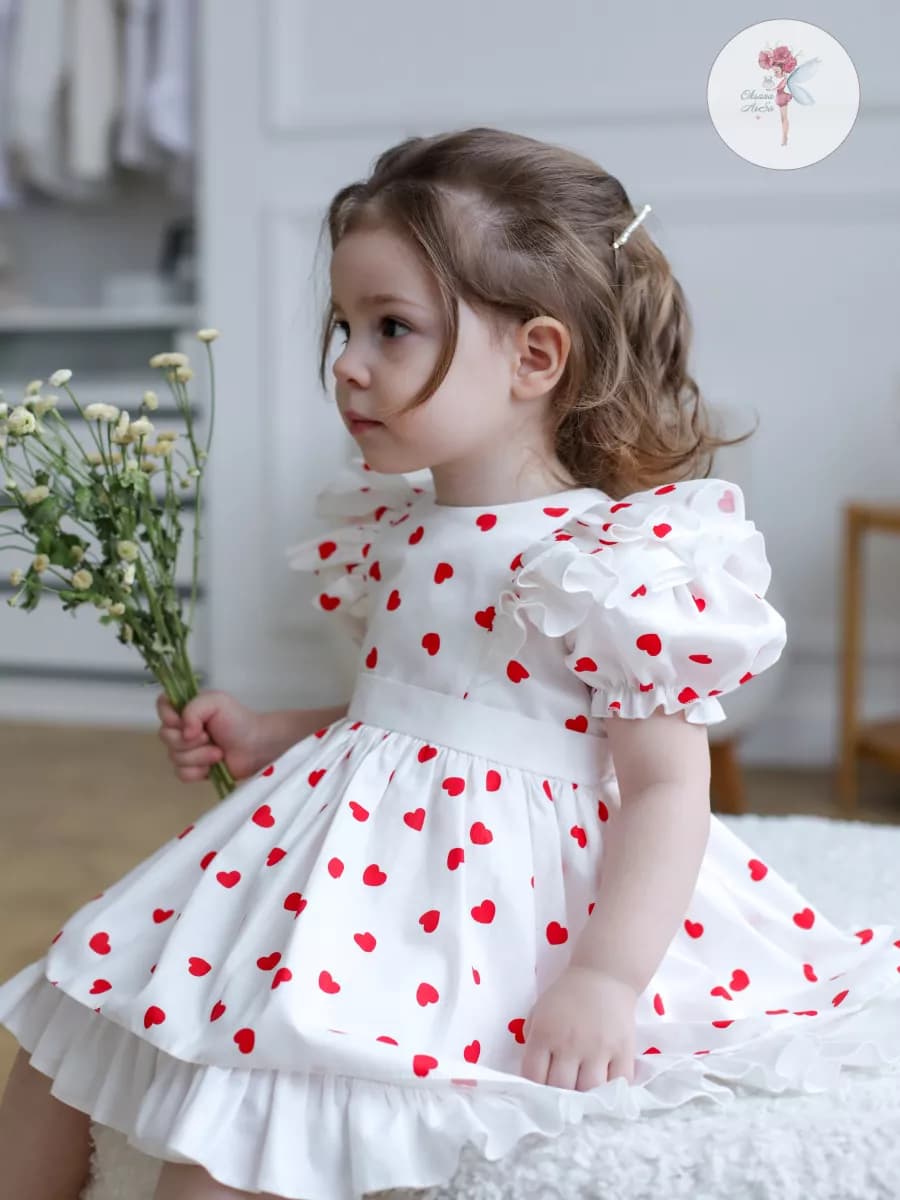 Платье праздничное из хлопка принт сердце