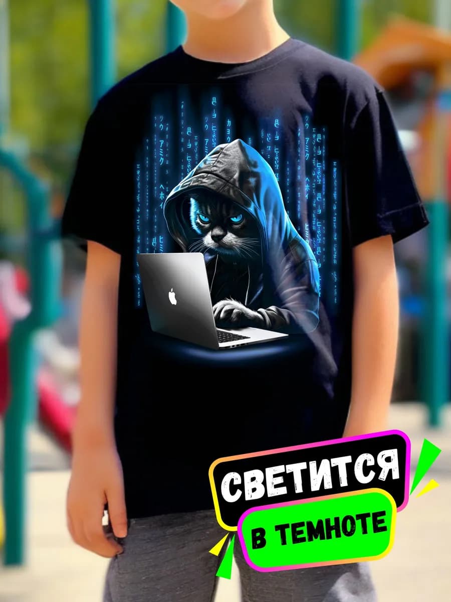 Черная футболка для мальчика с принтом