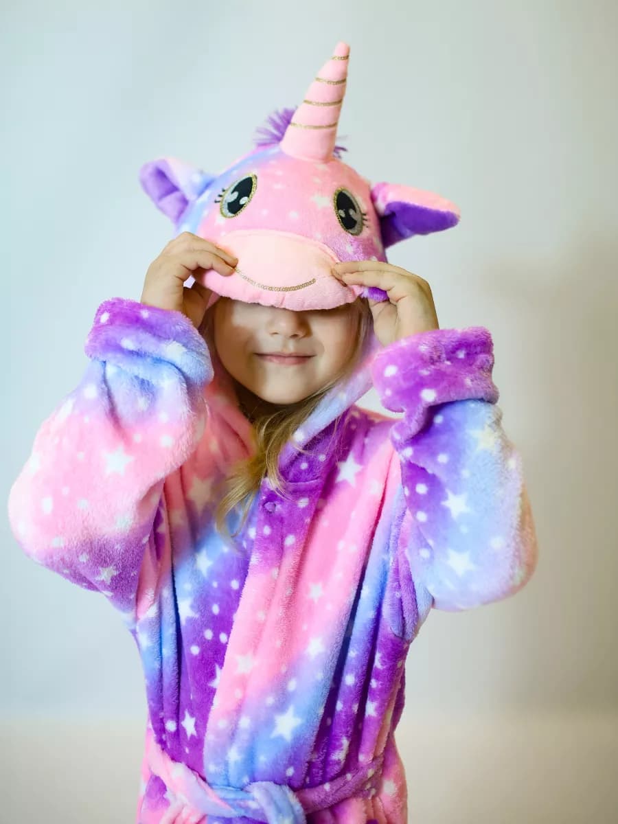Халат домашний теплый с капюшоном Единорог