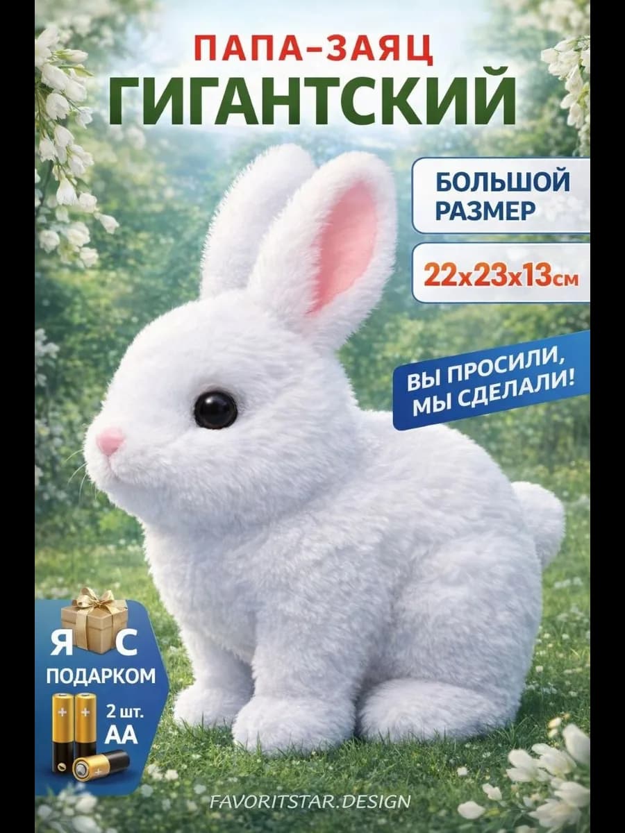 Интерактивная игрушка заяц на батарейках