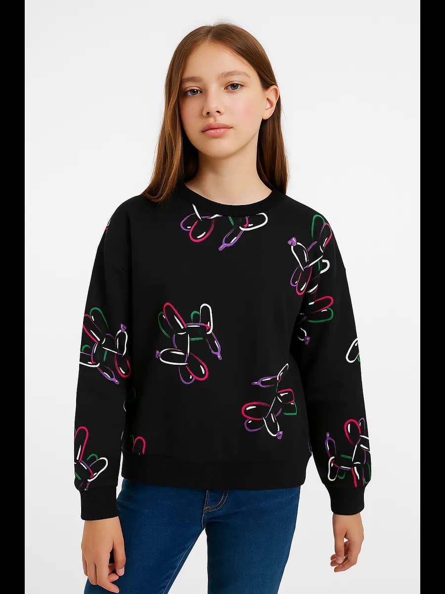 Толстовка черная с принтом хлопковая без капюшона