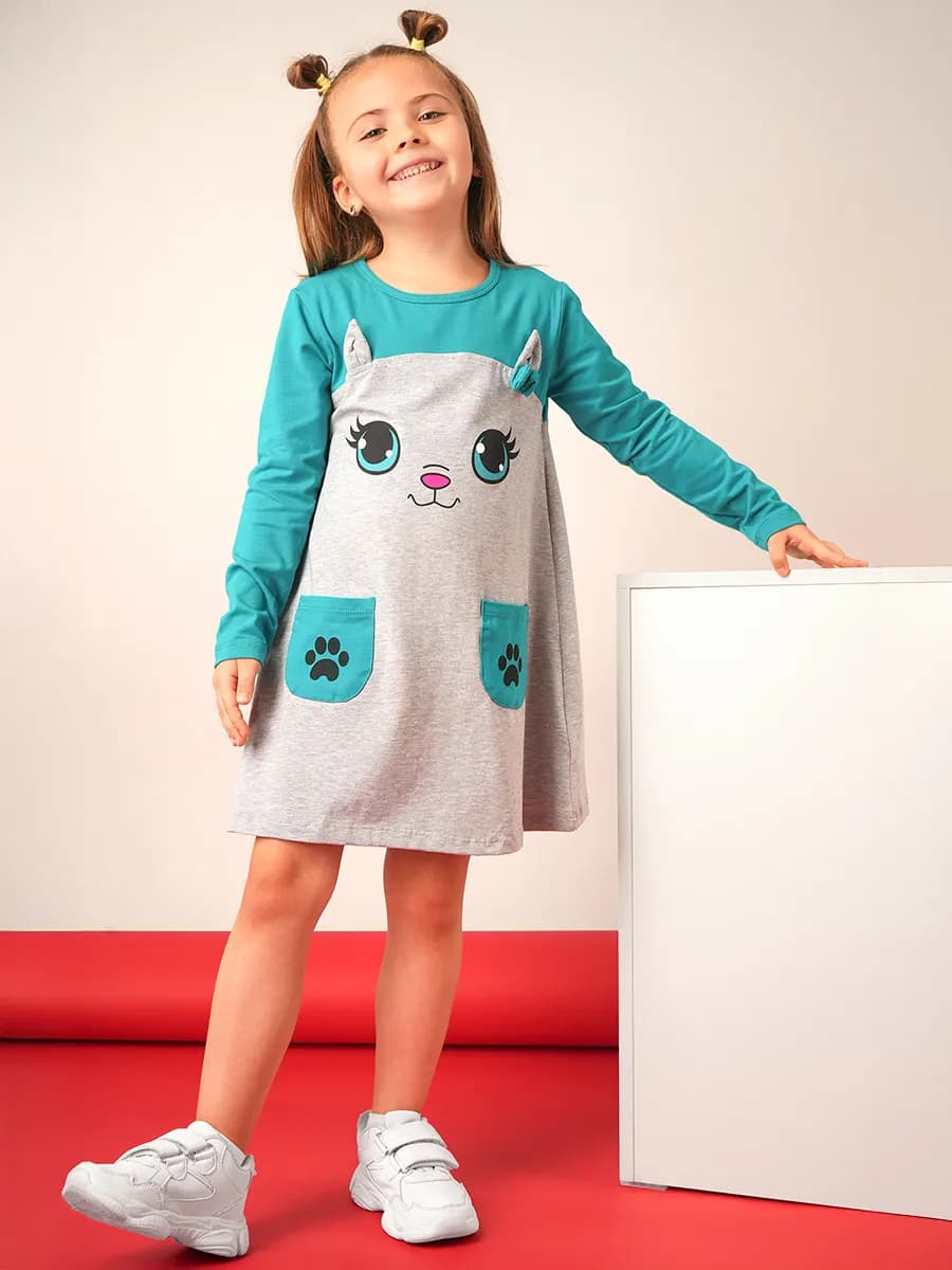 Платье детское с длинным рукавом хлопковое - фото 1